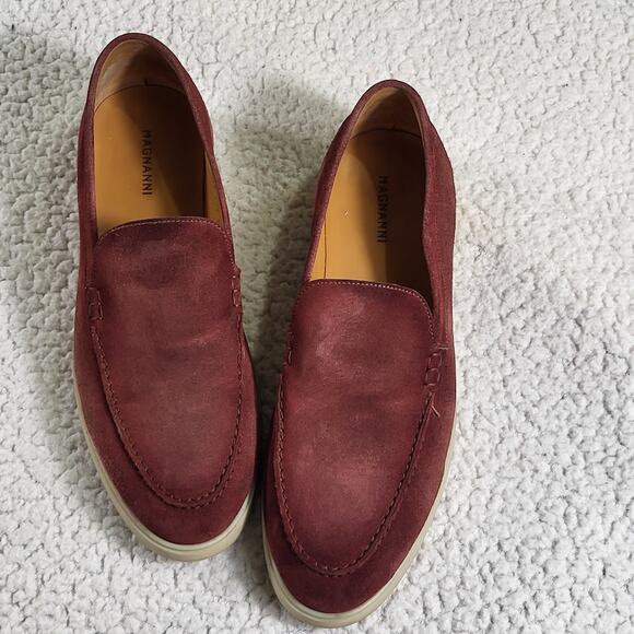 Magnanni Suede Leather Loafers Red FARFETCH AZ size 42 us 9 - Picture 1 of 5